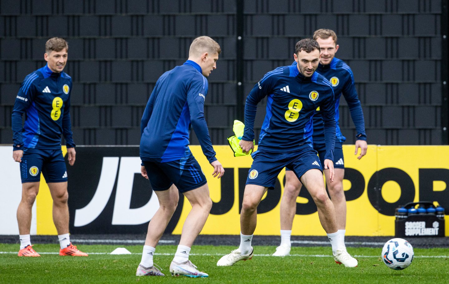 Ryan Gaul, Jack Mackenzie, Andy Irving and Nicky Devlin (L-R) during a Scotland training session at the City Stadium, Glasgow. Image: SNS 