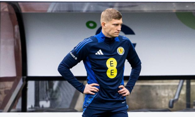 Jack MacKenzie during a Scotland training session on Tuesday. Image: SNS