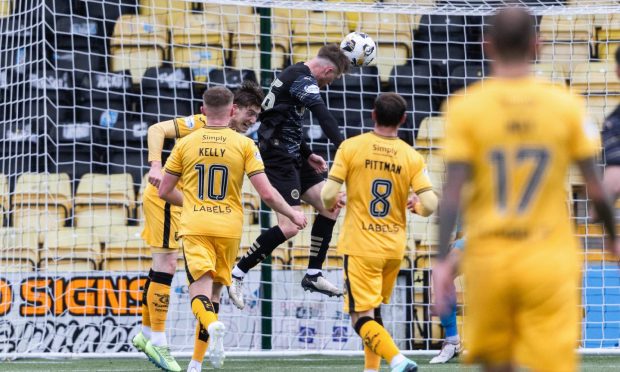 Paul Allan heads Caley Thistle in front at Livingston. Image: Mark Scates/SNS Group