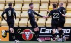 Paul Allan, centre, celebrates his first ICT goal against Livingston. Image: Mark Scates/SNS Group