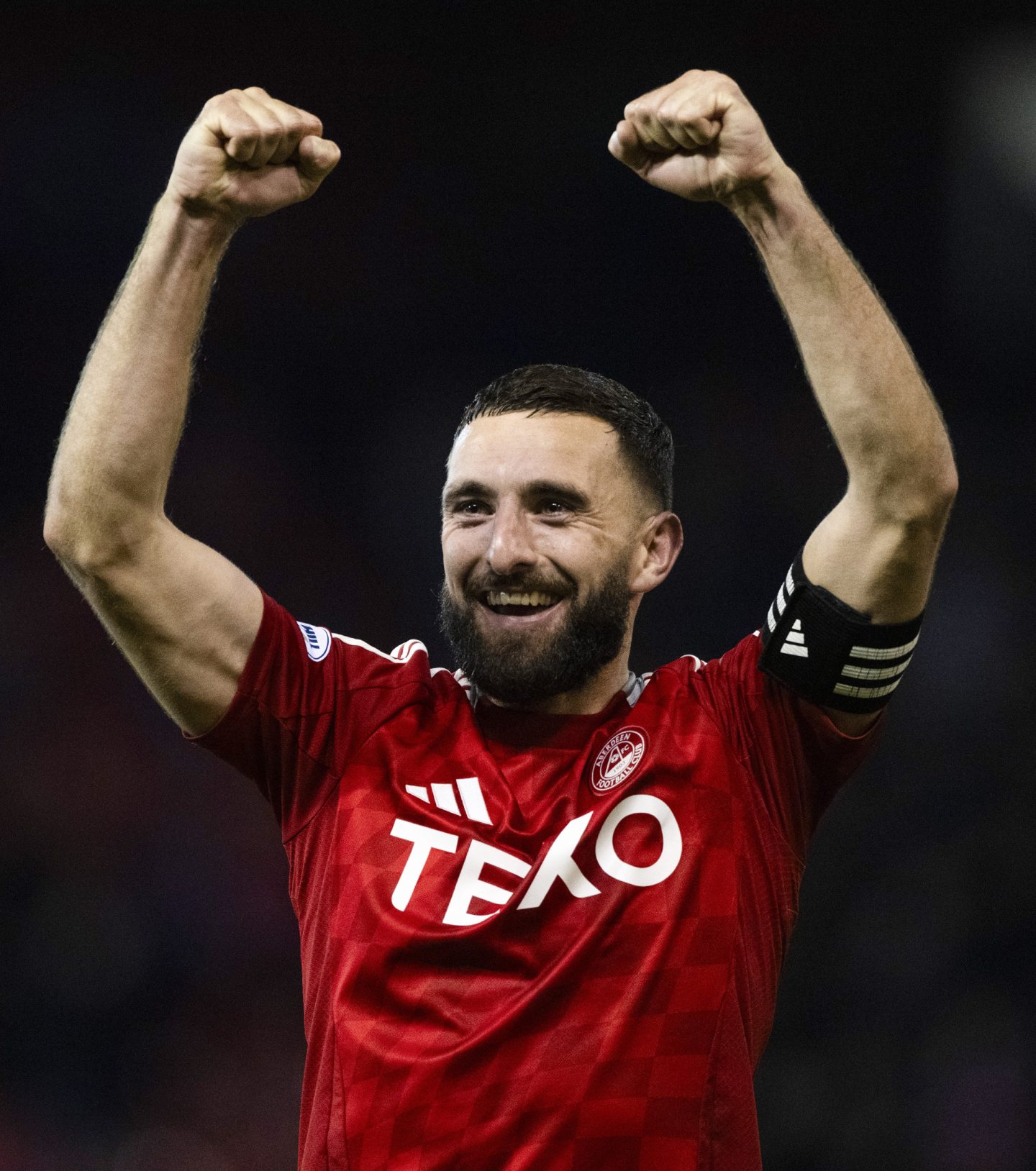 Aberdeen's Graeme Shinnie at full time after the 2-1 win against Rangers. Image: SNS 