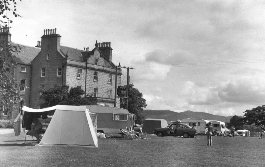 Campers outside Haughton House in 1975