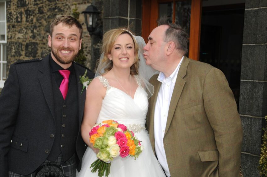 Former first minister Alex Salmond turned up at the wedding of Stephanie and Richard Henderson,at Meldrum House in Aberdeen in May 2017. 