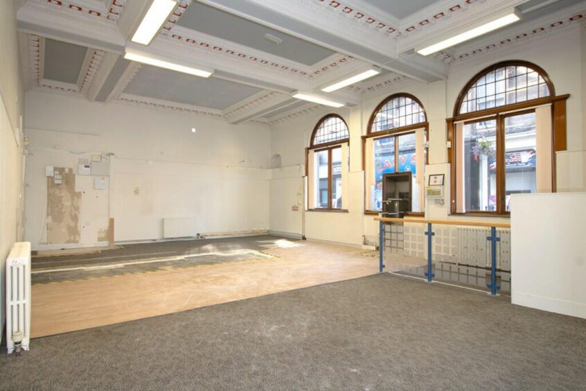 The empty interior of Barclays bank on Union Street in Inverness that is now for sale