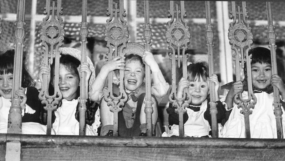 Pupils look down from a floor above at Ashley Road School in 1988. Image: DC Thomson