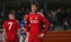 Banks o' Dee v Aberdeen B at Spain Park in the semi-final of the Evening Express Aberdeenshire Cup on Wednesday October 2 2024. Aberdeen's Lewis Carrol. Image: Darrell Benns/DC Thomson.