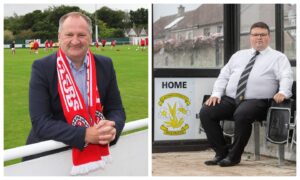 Brora Rangers' benefactor Ben Mackay, left, and Clachnacuddin chairman Chris Stewart are looking forward to the North of Scotland Cup final.