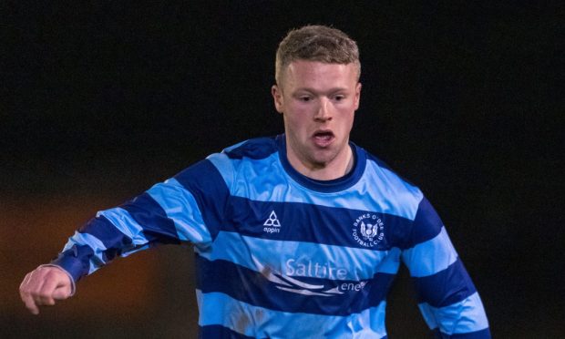 Banks o' Dee captain Kane Winton, right, and Aberdeen's Alfie Stewart in action during Wednesday's Evening Express Aberdeenshire Cup semi-final. Picture by Darrell Benns/DCT Media.