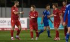 Andy Macrae celebrates scoring for Brora Rangers against Lossiemouth. Image: Jasperimage.