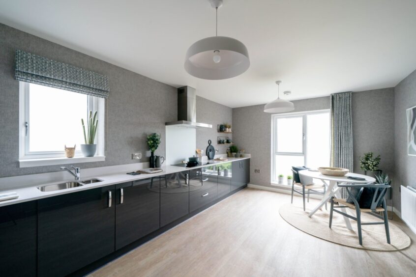 modern kitchen with dining area