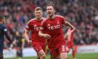 Aberdeen's Nicky Devlin celebrating after scoring to make it 2-2 against Hearts. Image: Darrell Benns/DC Thomson.