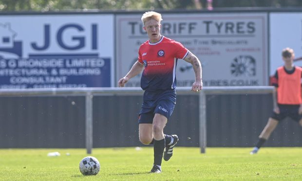 CR0049616. Story by Sport. The Haughs, Turriff. Highland League - Turriff United v Nairn County FC. Pictured is Turriff's Max Foster. Saturday 24th August 2024. Image: Darrell Benns/DC Thomson