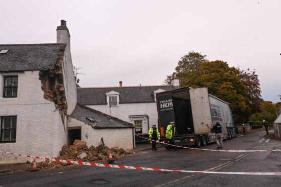 The lorry crashed into the house around 3pm. Image: Darrell Benns/DC Thomson.