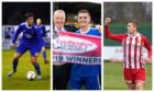 Daniel Park, left, in action for Cove Rangers, right, in action for Formartine United and, centre, pictured with manager John Sheran following Cove's promotion in 2019.