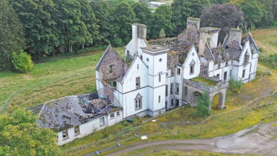 aerial shot of fire stricken Dunain House.