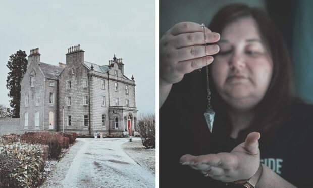 Split image of Haughton House and Julie Reid