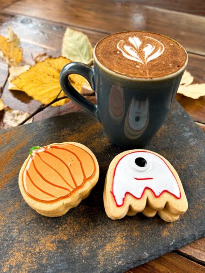 Spooky iced empire biscuits available for Halloween at Corner Tree Cafe.