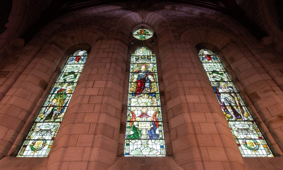 Stained glass windows at St Laurence Church. 