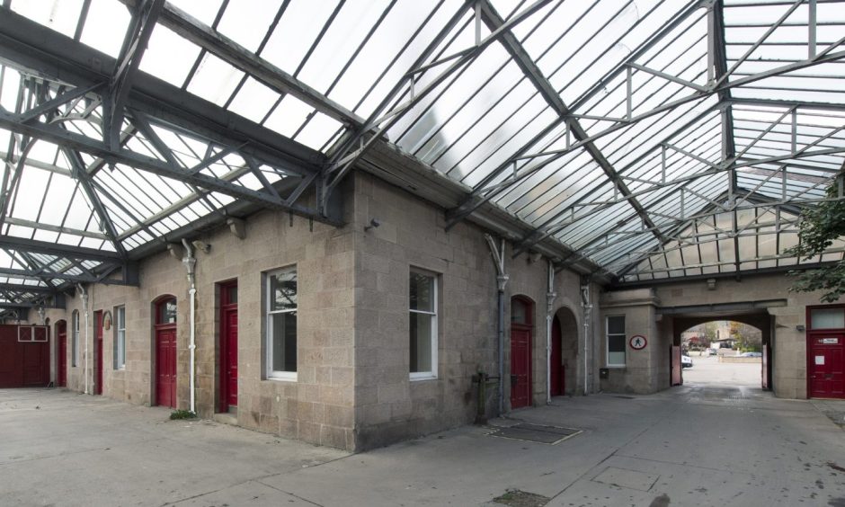 Under platform roof. 