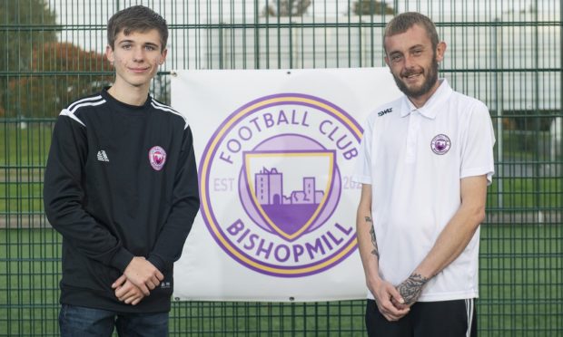 FC Bishopmill manager Dominic Barstow, left, and chairman Lee Stewart.