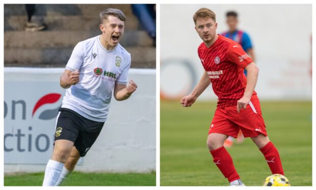 Clachnacuddin's James Anderson, left, and Andrew Macrae of Brora Rangers.
Image created on October 16 2024 ahead of the North of Scotland Cup final between the clubs.