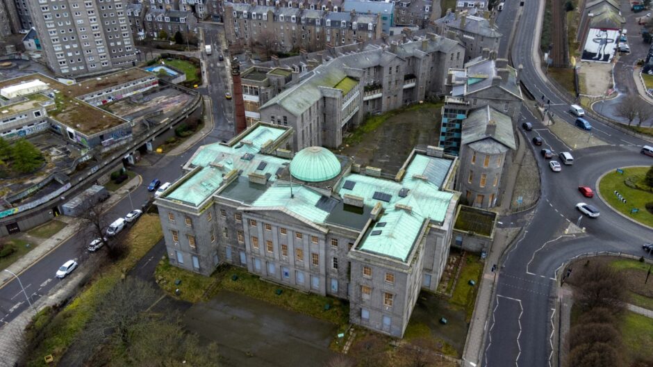 Drone image of the former Woolmanhill Hospital Aberdeen.