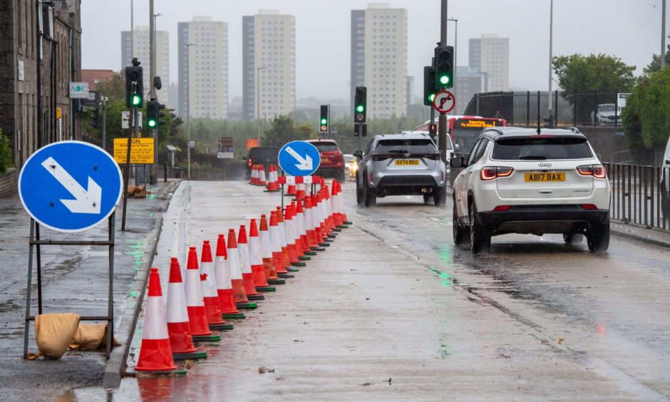 Left hand lane closed due to Ellon road roadworks.