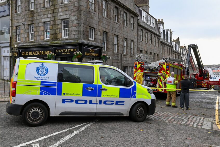 Police van at scene of Marischal Street fire