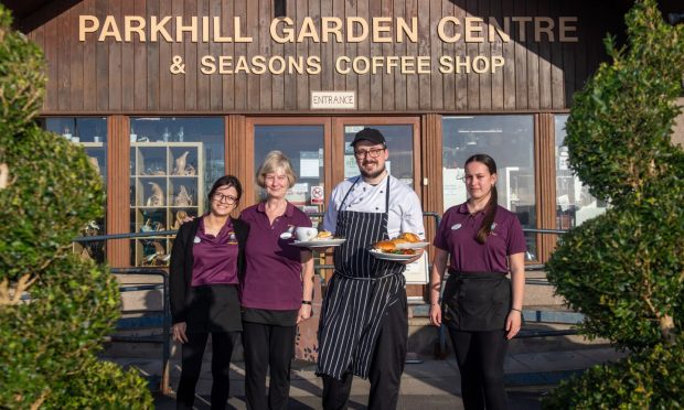 Matty and staff outside parkhill garden centre cafe