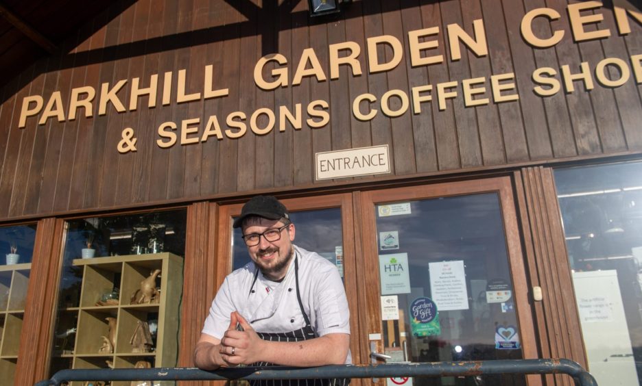 Matty outside parkhill garden centre cafe