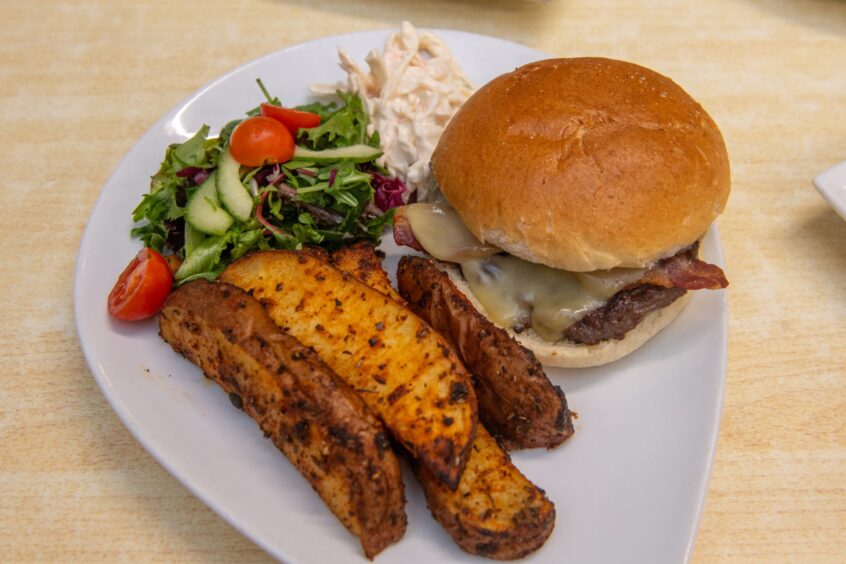 A cheese and bacon burger at parkhill garden centre cafe