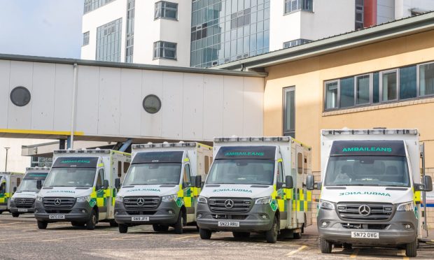 Ambulances at Aberdeen Royal Infirmary outside Accident and Emergency.