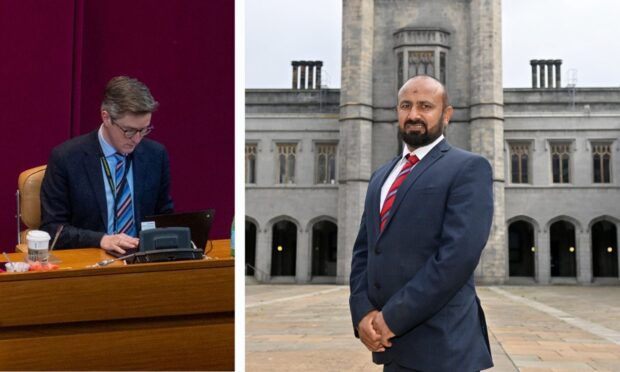 M Tauqeer Malik snatched a top secret document from Aberdeen City Council. Picture shows council lawyer Alan Thomson and Mr Malik.