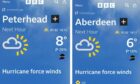 BBC weather app glitch for Aberdeen and Peterhead