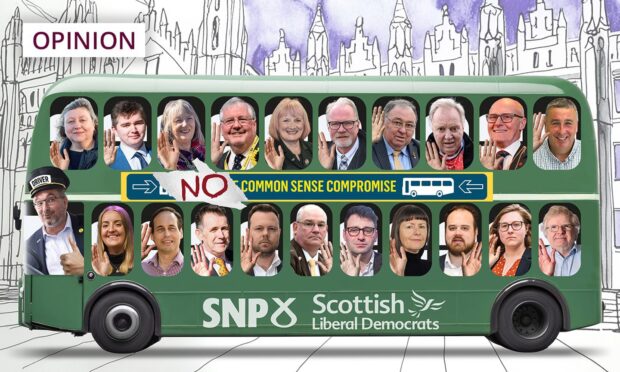 This shows all 21 councillors who voted in favour of keeping Aberdeen's bus gates. Image: Roddie Reid.