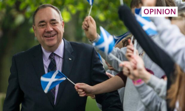 Former First Minister Alex Salmond in Strichen on the day of the 2014 independence referendum. Image: PA.