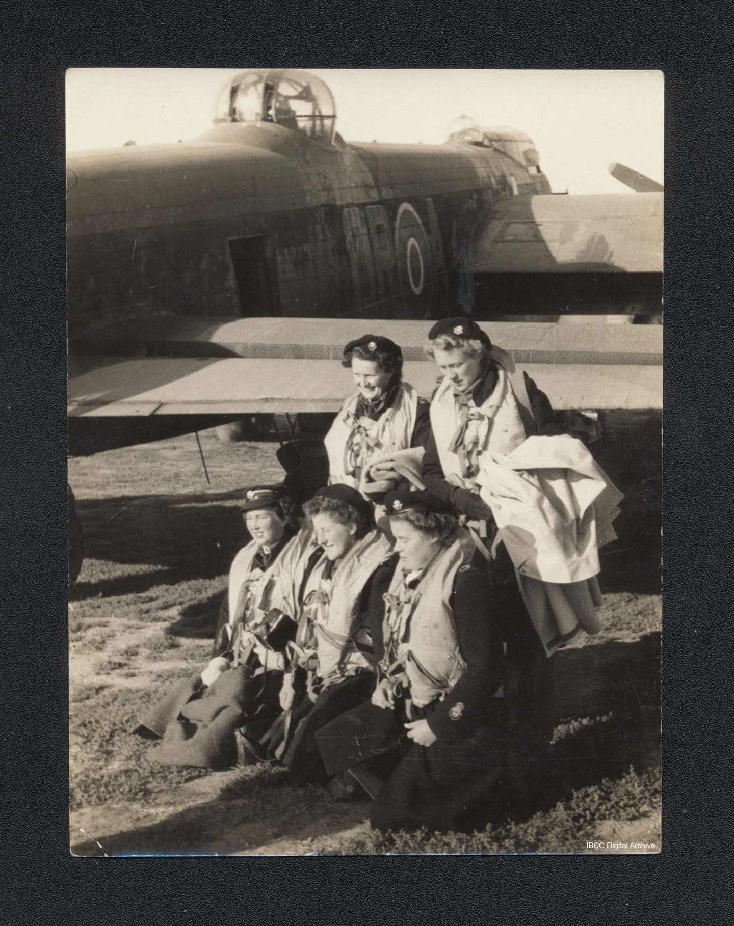 Beside a Lancaster, Operation Dodge nurses on Pomigliano Airfield, Naples, where both Rhoda and Jane had been and were heading back to. 