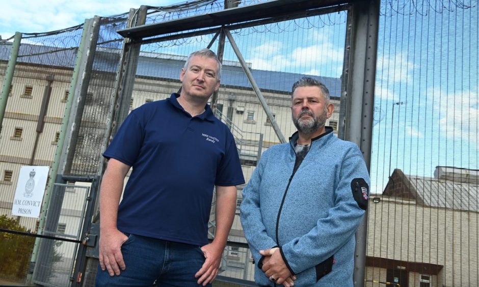 Sandy Garvock and Conrad Ritchie of Men United outside Peterhead Prison Museum. Image: Paul Glendell/ DC Thomson