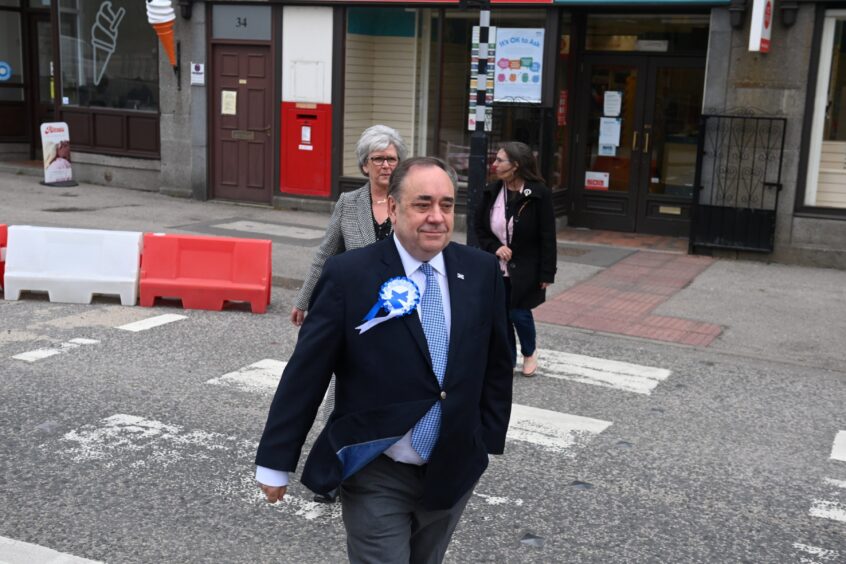 Alex Salmond in Ellon on the day of the regional count for the Hollyrood Elections in May 2021. 