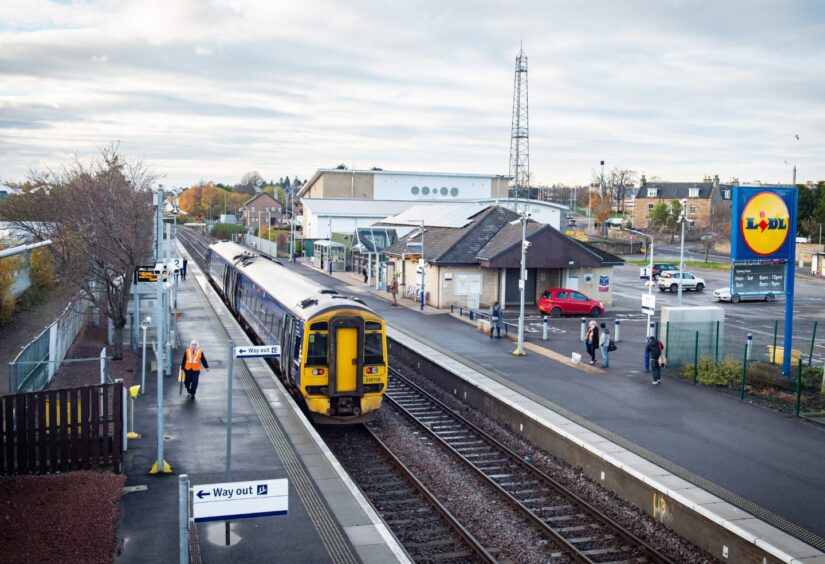 ScotRail train at Elgin station.