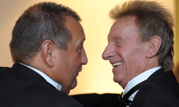 Jimmy Calderwood and Denis Law at an Aberdeen Football Club gala dinner at the AECC in 2008.Image: DC Thomson.