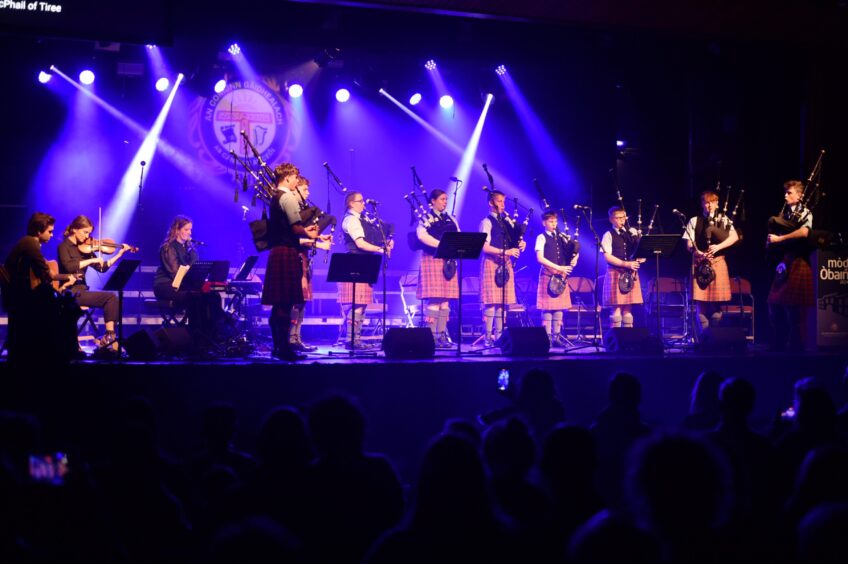 Oban High School Pipe Band perform in the Corran Halls,