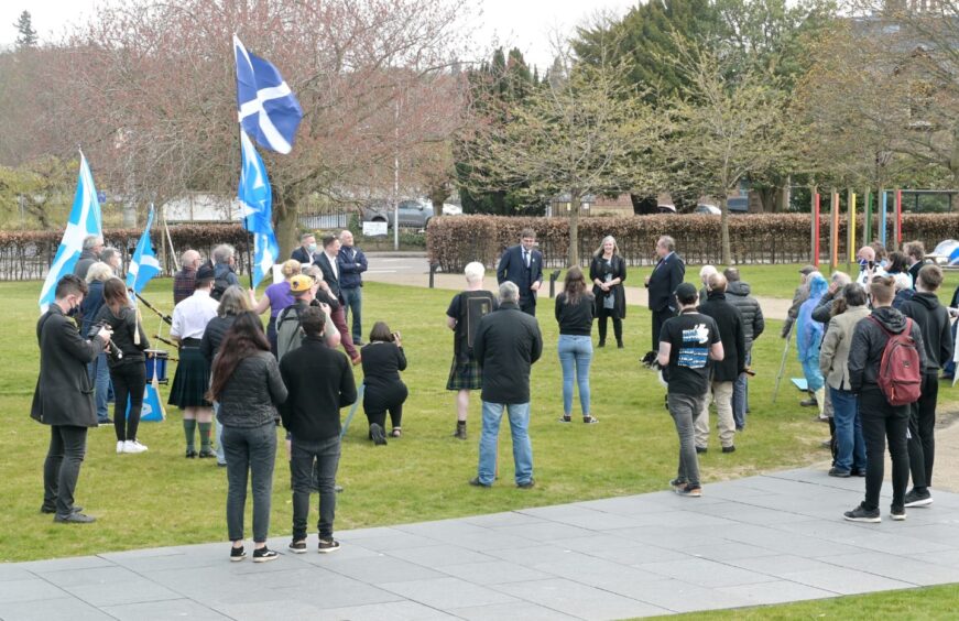 Mr Salmond pictured addressing Alba Party supporters in Inverness in April 2021