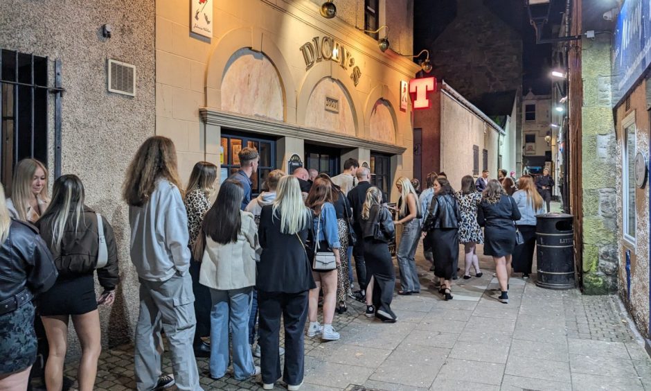 Queue outside Dicey's bar. 