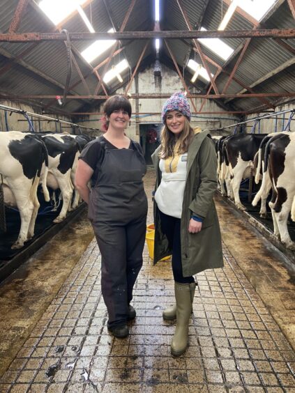 Anne, pictured with Linda, visits Britain's northernmost dairy farm.