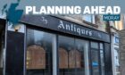 Exterior of antiques shop with Planning Ahead logo.