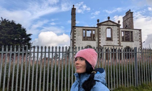 Gayle outside fire-hit Sandford Lodge near Peterhead. Image: Gayle Ritchie.