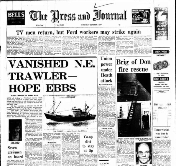 The front page of The P&J two days after the Trident sank. 