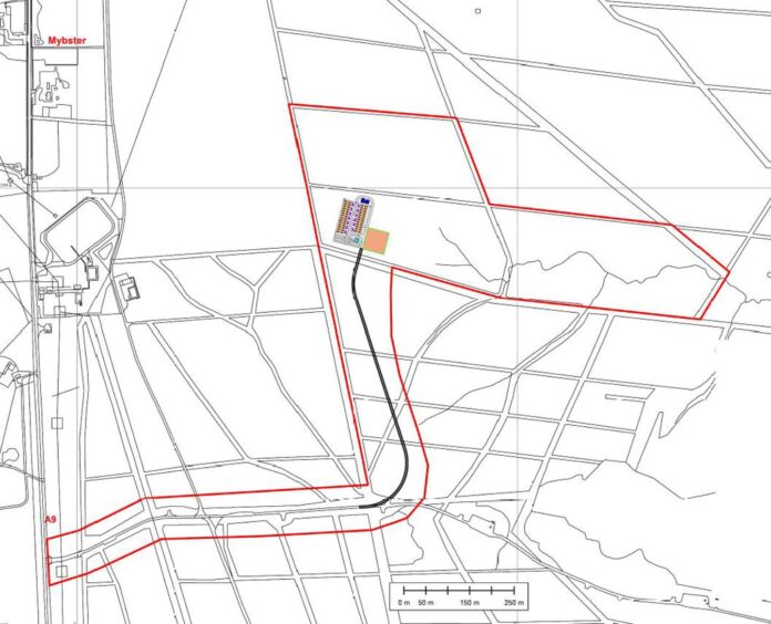 The site plans with the A9 running alongside the site. 