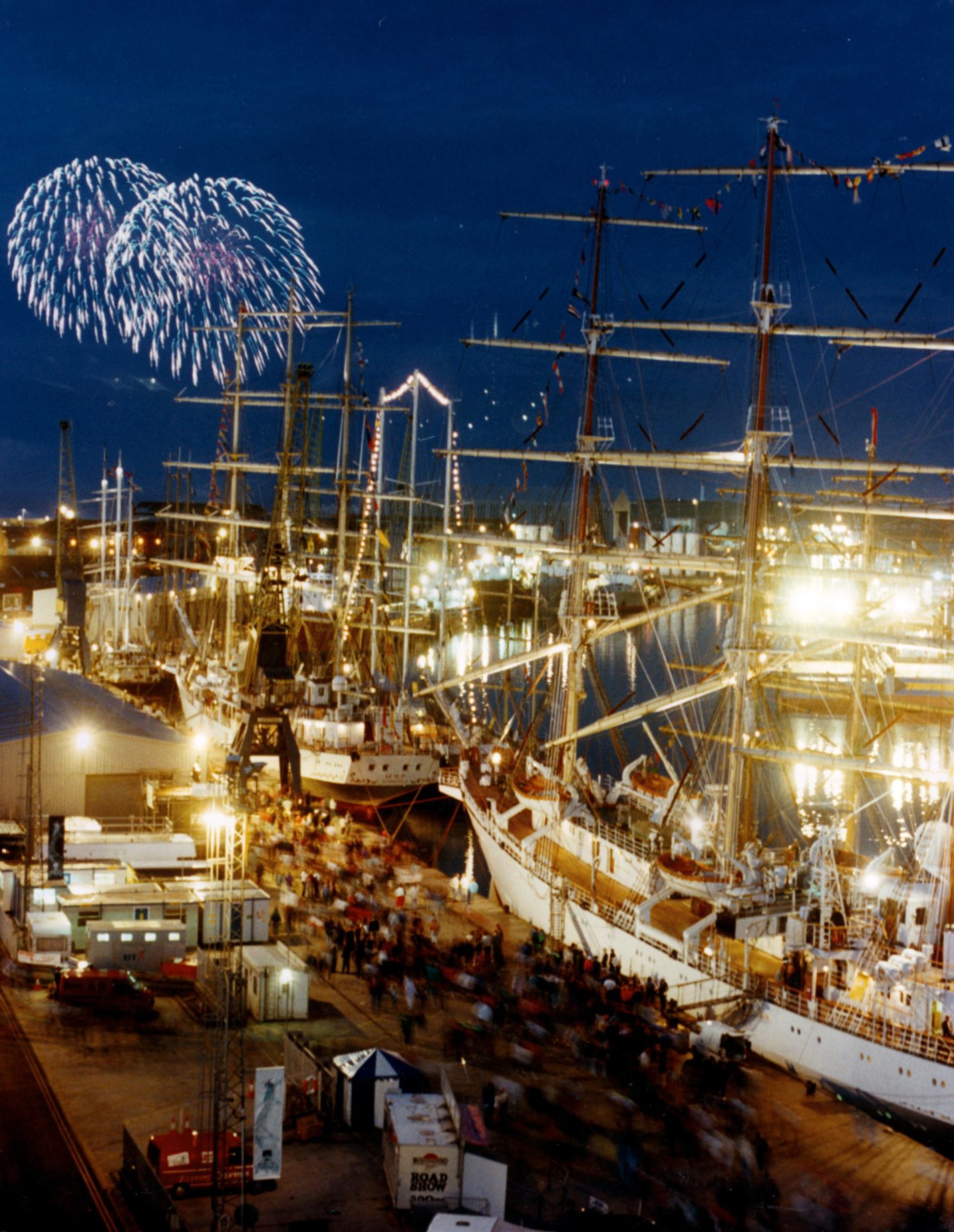 The Tall Ships proved a great attraction at a brightly-lit and busy Aberdeen Harbour in 1991.